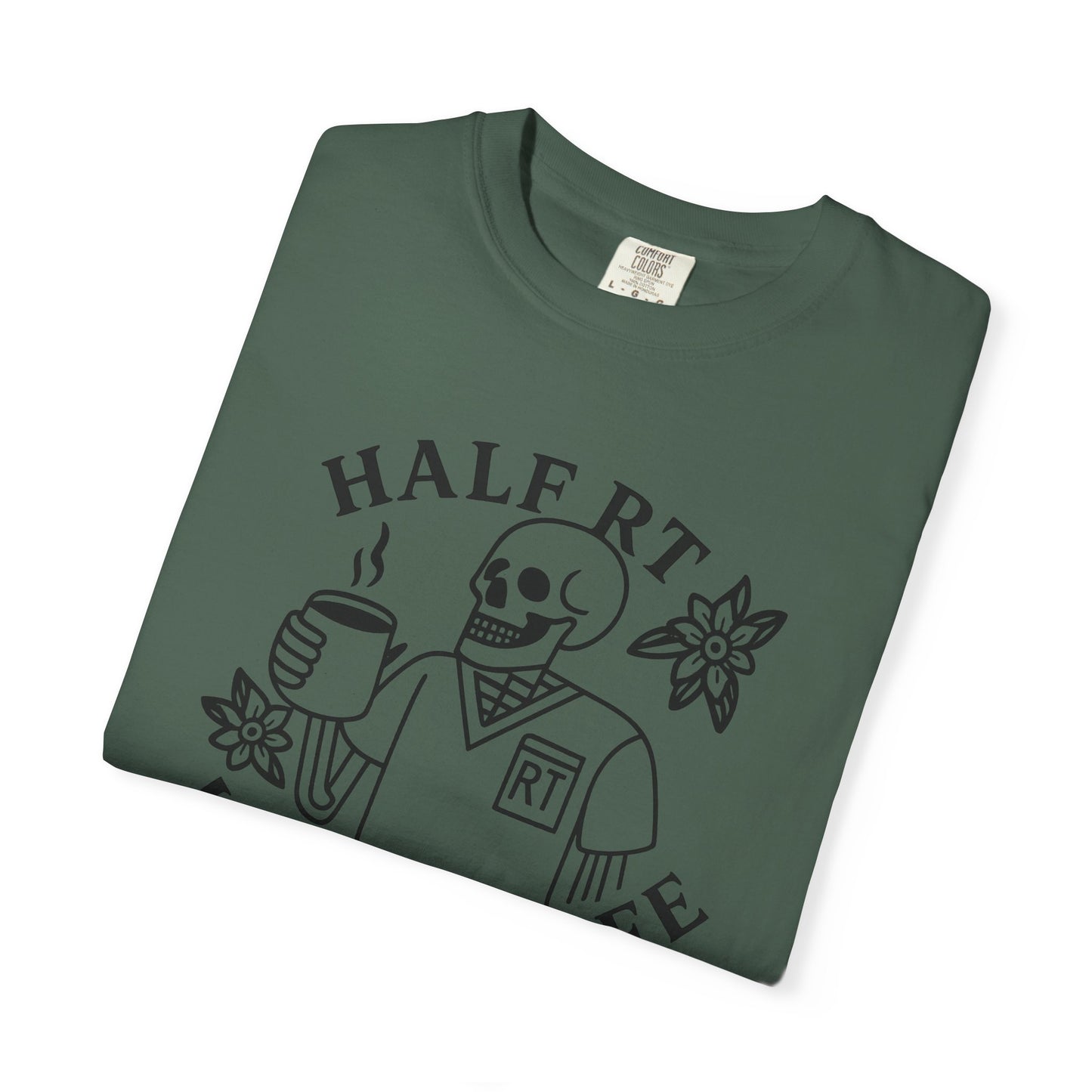 Half Coffee Half RT Respiratory Unisex Tee, Fun Coffee Lover Shirt, Casual Everyday Wear, Unique Gift for Friends, Quirky Graphic Tee