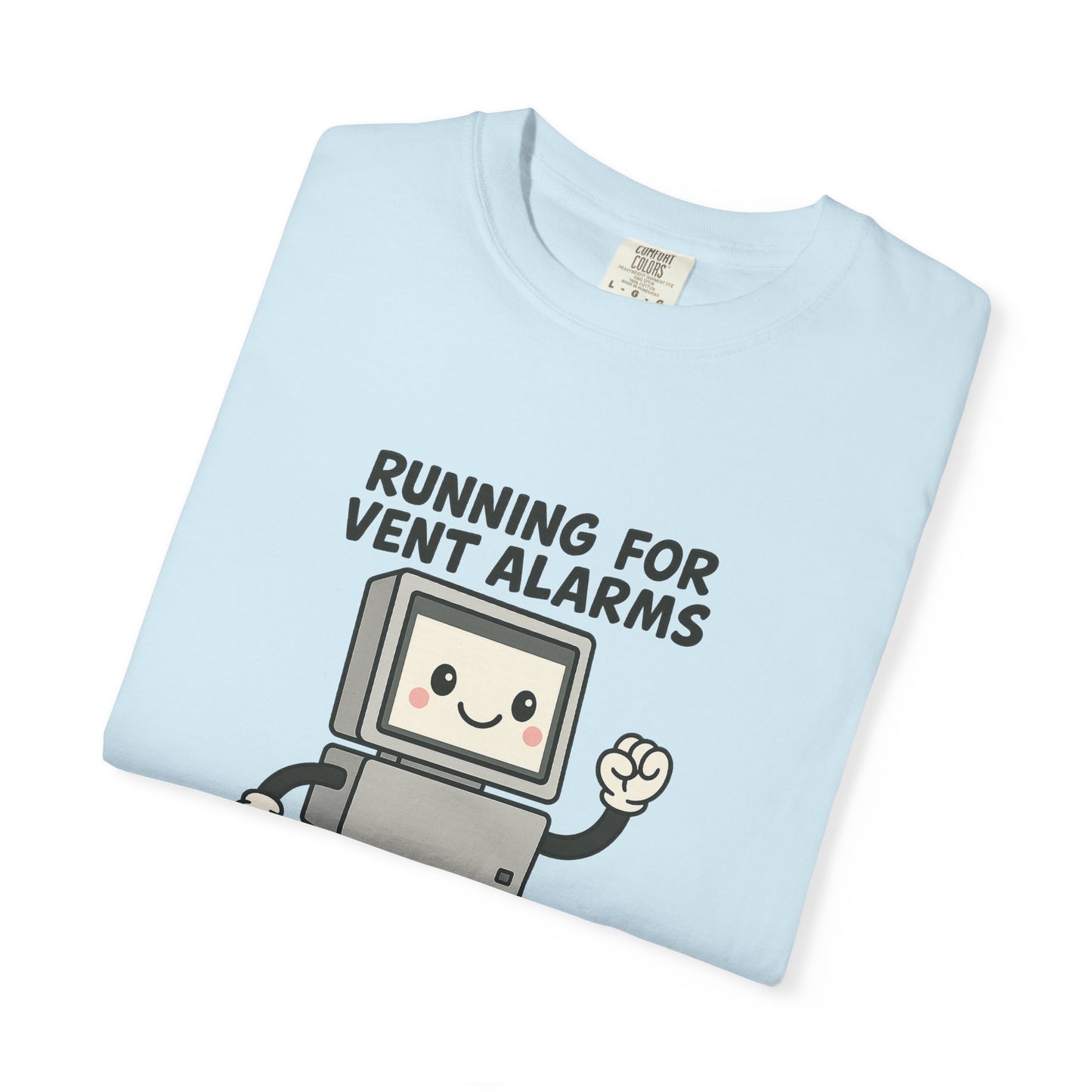 Funny Respiratory Graphic Tee: 'Running for Vent Alarms is My Cardio' T-shirt, Unisex Casual Wear, Gift for Programmers, Tech Workers, Humor Shirt