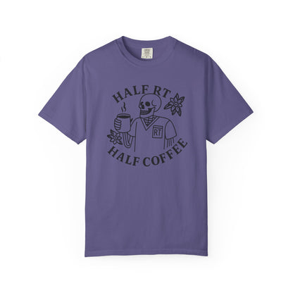 Half Coffee Half RT Respiratory Unisex Tee, Fun Coffee Lover Shirt, Casual Everyday Wear, Unique Gift for Friends, Quirky Graphic Tee