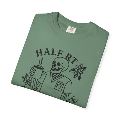 Half Coffee Half RT Respiratory Unisex Tee, Fun Coffee Lover Shirt, Casual Everyday Wear, Unique Gift for Friends, Quirky Graphic Tee