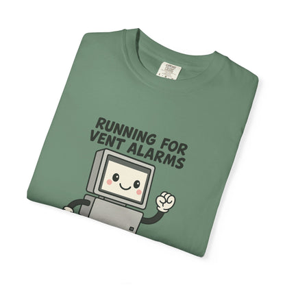 Funny Respiratory Graphic Tee: 'Running for Vent Alarms is My Cardio' T-shirt, Unisex Casual Wear, Gift for Programmers, Tech Workers, Humor Shirt