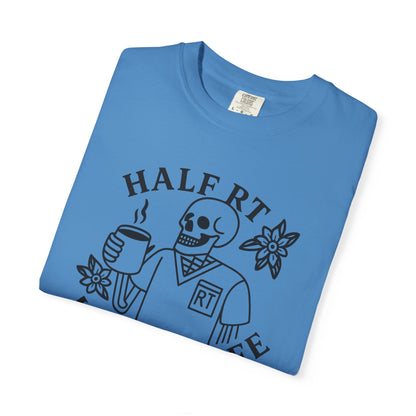 Half Coffee Half RT Respiratory Unisex Tee, Fun Coffee Lover Shirt, Casual Everyday Wear, Unique Gift for Friends, Quirky Graphic Tee