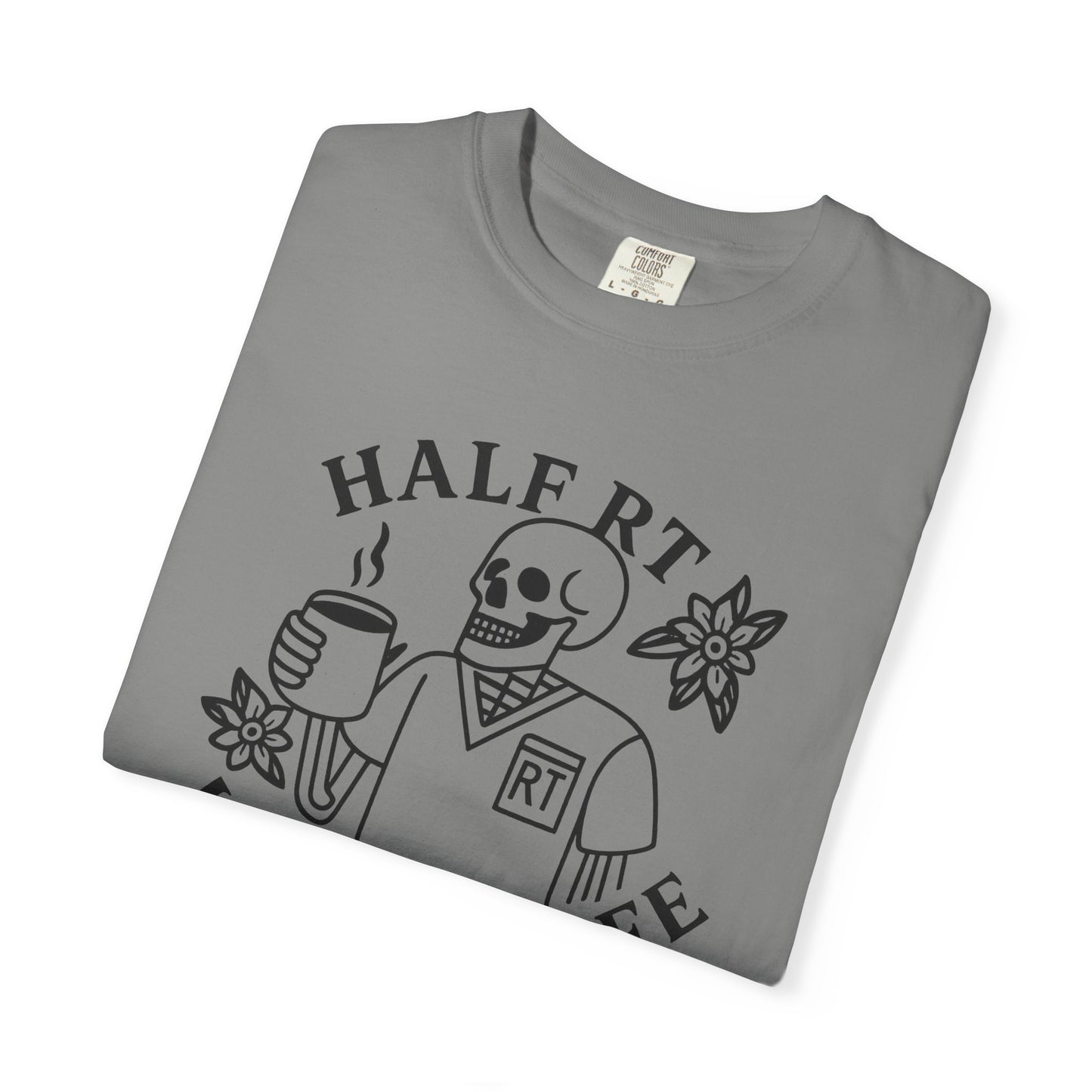 Half Coffee Half RT Respiratory Unisex Tee, Fun Coffee Lover Shirt, Casual Everyday Wear, Unique Gift for Friends, Quirky Graphic Tee