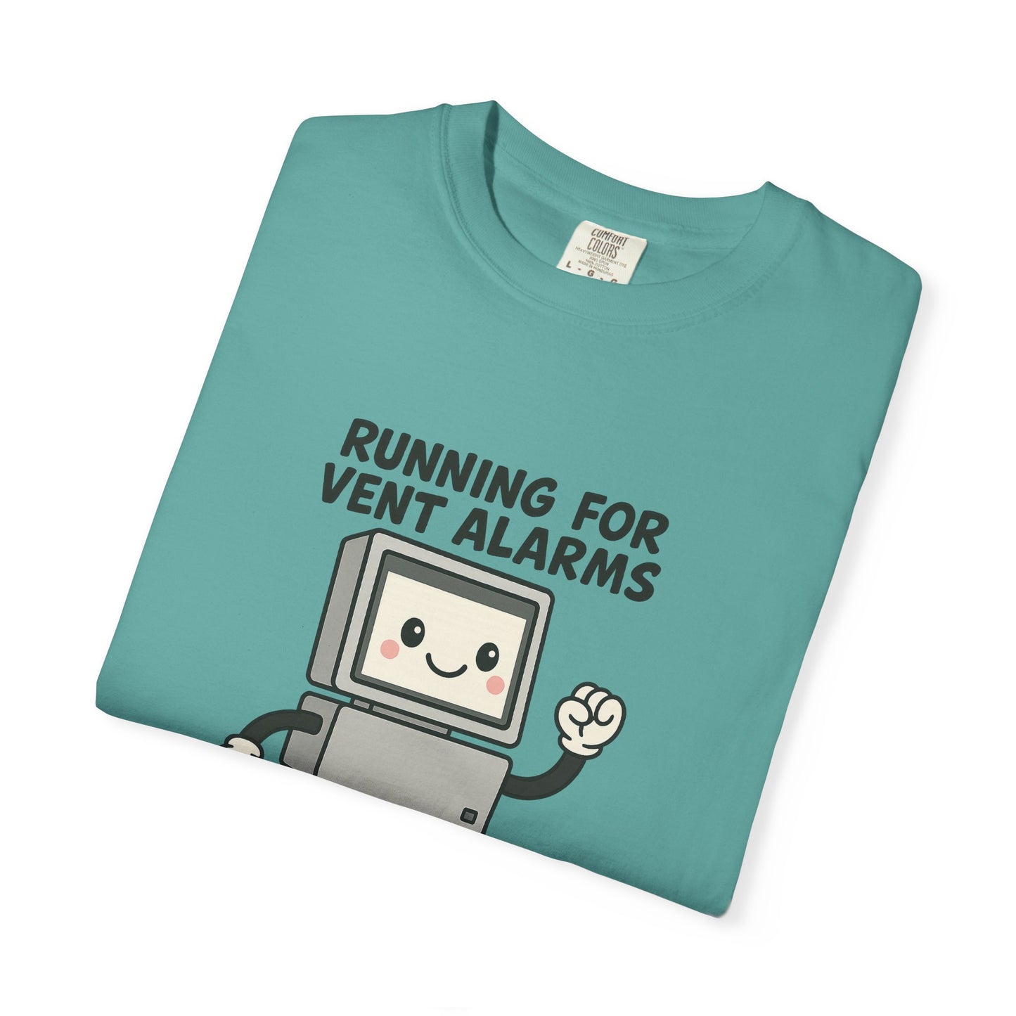 Funny Respiratory Graphic Tee: 'Running for Vent Alarms is My Cardio' T-shirt, Unisex Casual Wear, Gift for Programmers, Tech Workers, Humor Shirt