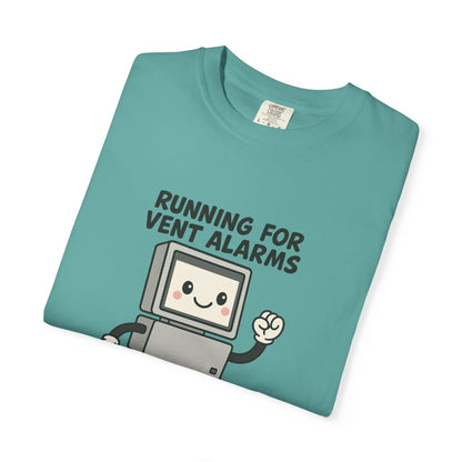 Funny Respiratory Graphic Tee: 'Running for Vent Alarms is My Cardio' T-shirt, Unisex Casual Wear, Gift for Programmers, Tech Workers, Humor Shirt