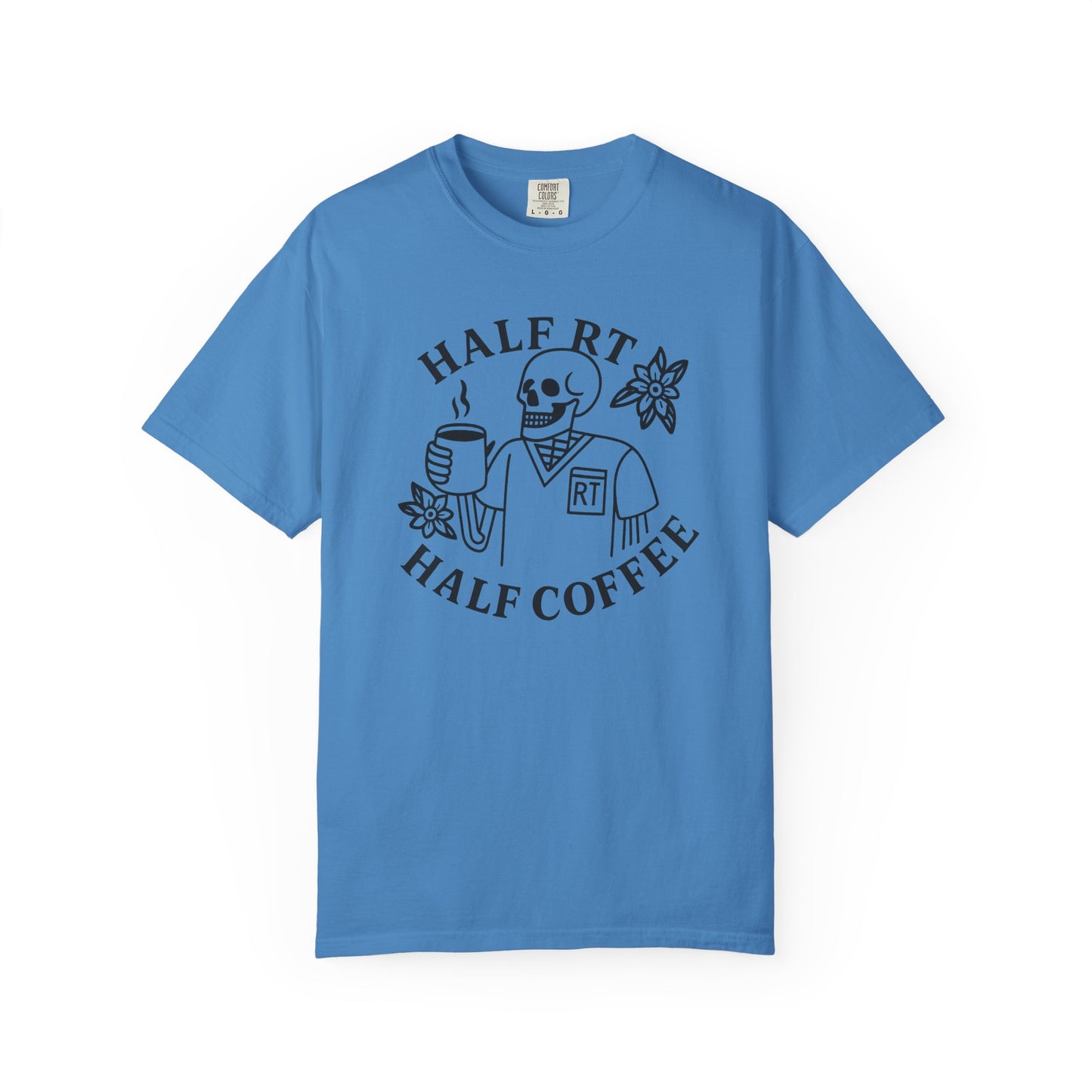 Half Coffee Half RT Respiratory Unisex Tee, Fun Coffee Lover Shirt, Casual Everyday Wear, Unique Gift for Friends, Quirky Graphic Tee