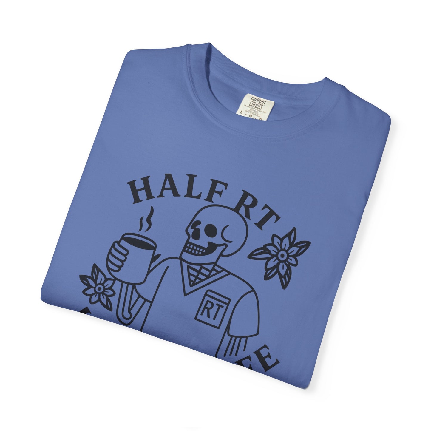 Half Coffee Half RT Respiratory Unisex Tee, Fun Coffee Lover Shirt, Casual Everyday Wear, Unique Gift for Friends, Quirky Graphic Tee