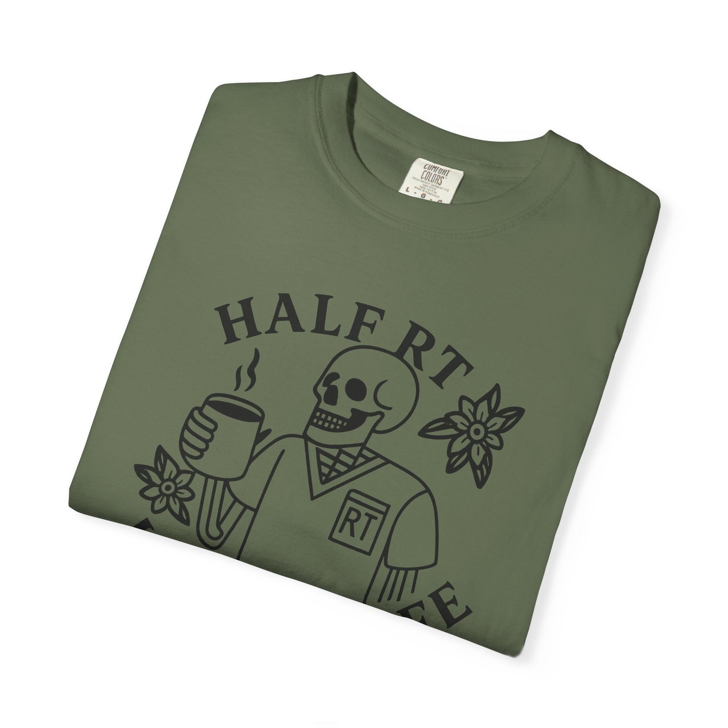 Half Coffee Half RT Respiratory Unisex Tee, Fun Coffee Lover Shirt, Casual Everyday Wear, Unique Gift for Friends, Quirky Graphic Tee