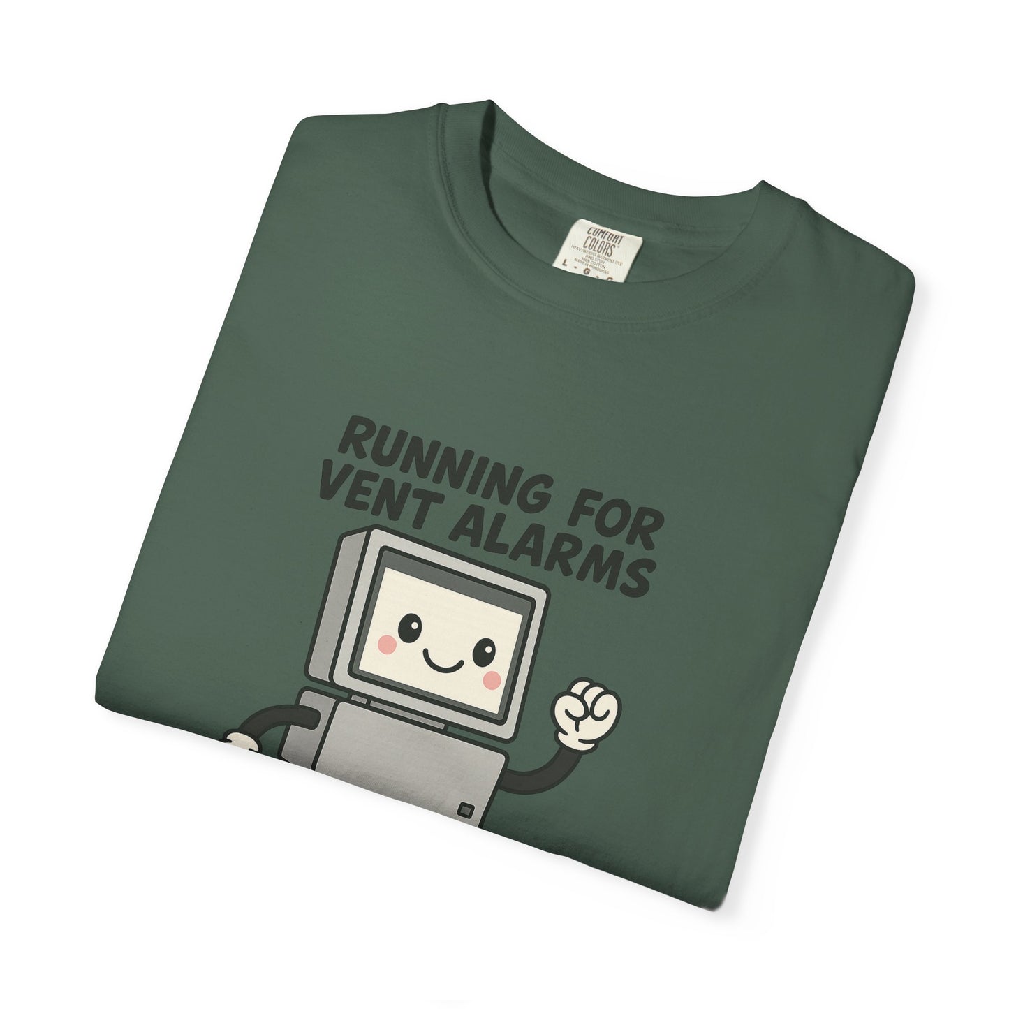 Funny Respiratory Graphic Tee: 'Running for Vent Alarms is My Cardio' T-shirt, Unisex Casual Wear, Gift for Programmers, Tech Workers, Humor Shirt