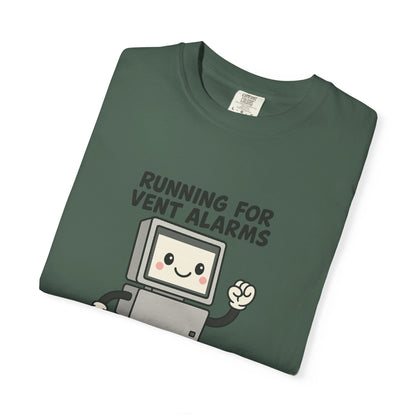 Funny Respiratory Graphic Tee: 'Running for Vent Alarms is My Cardio' T-shirt, Unisex Casual Wear, Gift for Programmers, Tech Workers, Humor Shirt
