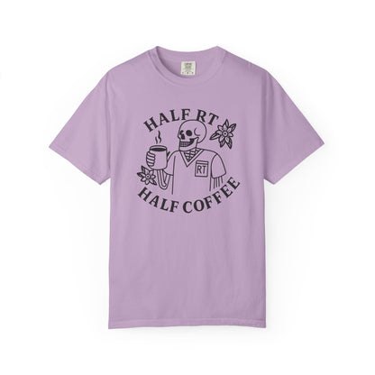 Half Coffee Half RT Respiratory Unisex Tee, Fun Coffee Lover Shirt, Casual Everyday Wear, Unique Gift for Friends, Quirky Graphic Tee