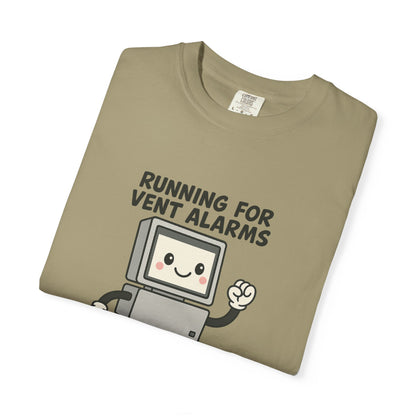 Funny Respiratory Graphic Tee: 'Running for Vent Alarms is My Cardio' T-shirt, Unisex Casual Wear, Gift for Programmers, Tech Workers, Humor Shirt