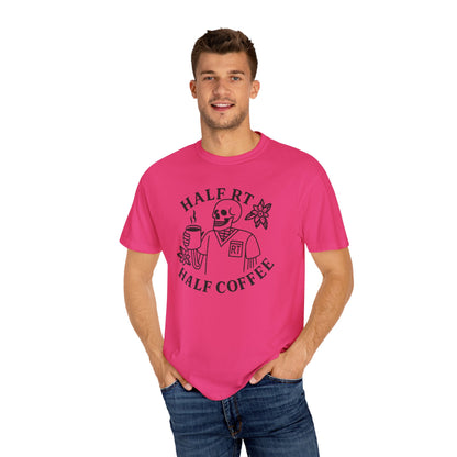 Half Coffee Half RT Respiratory Unisex Tee, Fun Coffee Lover Shirt, Casual Everyday Wear, Unique Gift for Friends, Quirky Graphic Tee