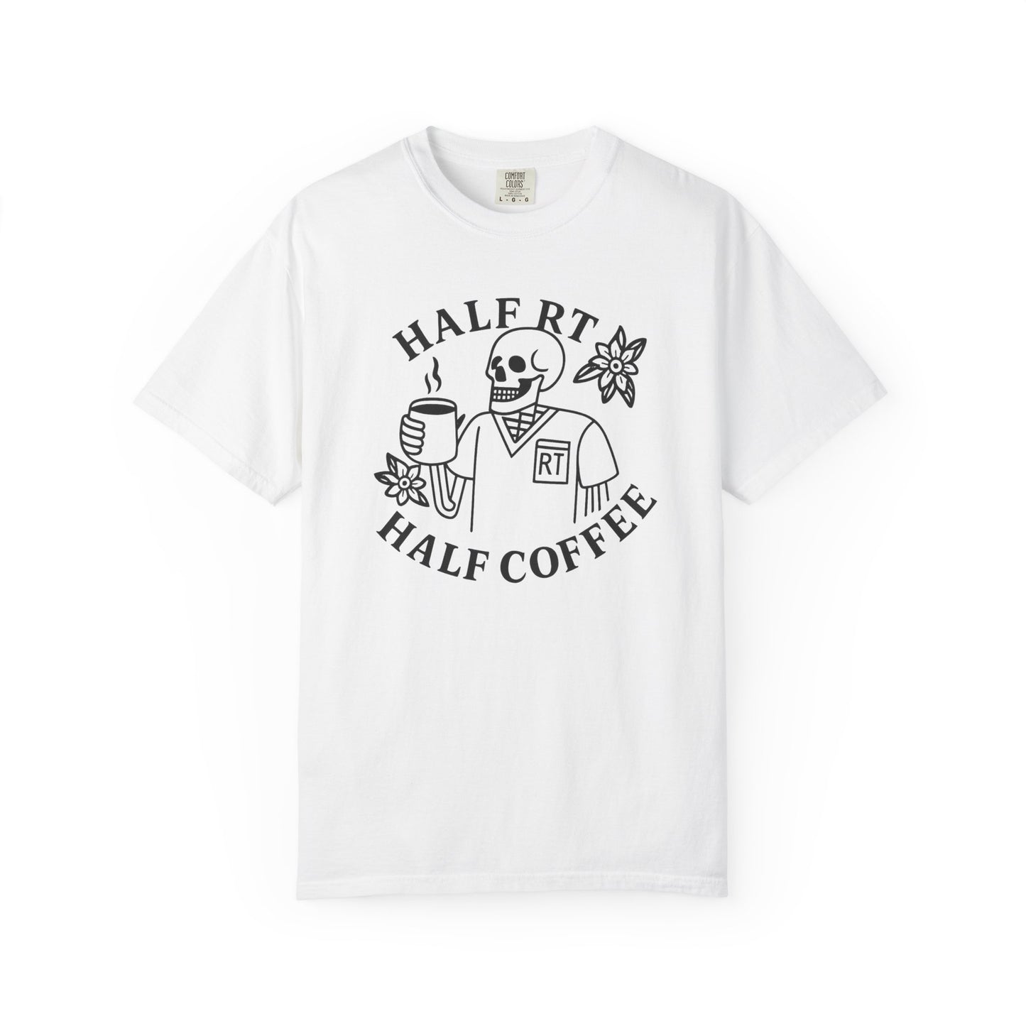 Half Coffee Half RT Respiratory Unisex Tee, Fun Coffee Lover Shirt, Casual Everyday Wear, Unique Gift for Friends, Quirky Graphic Tee