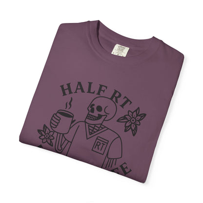 Half Coffee Half RT Respiratory Unisex Tee, Fun Coffee Lover Shirt, Casual Everyday Wear, Unique Gift for Friends, Quirky Graphic Tee