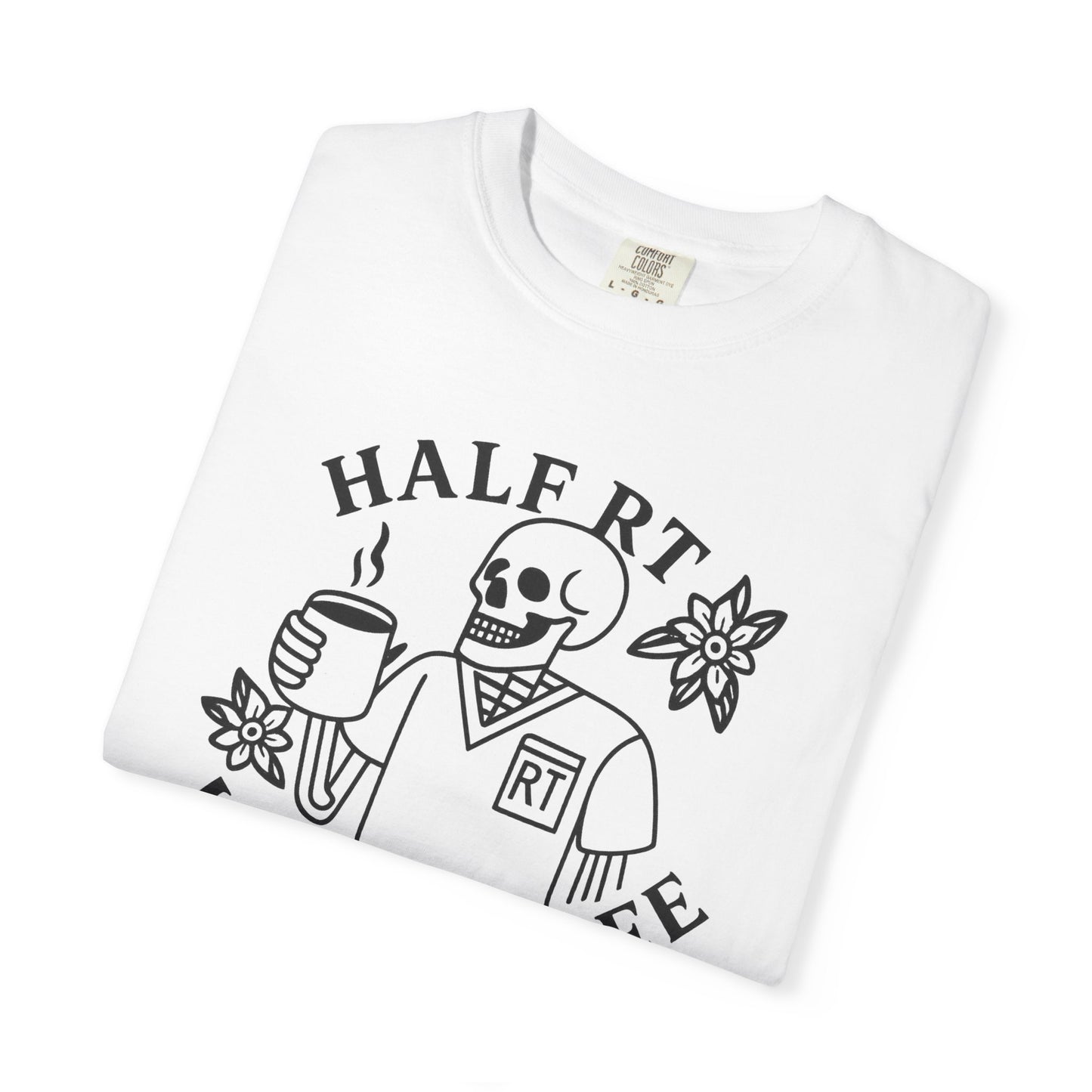 Half Coffee Half RT Respiratory Unisex Tee, Fun Coffee Lover Shirt, Casual Everyday Wear, Unique Gift for Friends, Quirky Graphic Tee