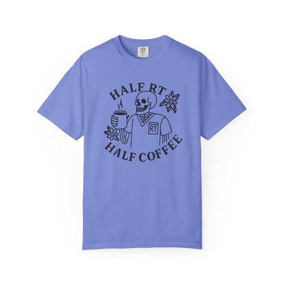Half Coffee Half RT Respiratory Unisex Tee, Fun Coffee Lover Shirt, Casual Everyday Wear, Unique Gift for Friends, Quirky Graphic Tee