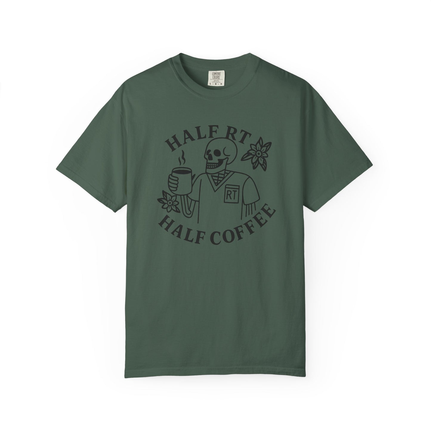 Half Coffee Half RT Respiratory Unisex Tee, Fun Coffee Lover Shirt, Casual Everyday Wear, Unique Gift for Friends, Quirky Graphic Tee