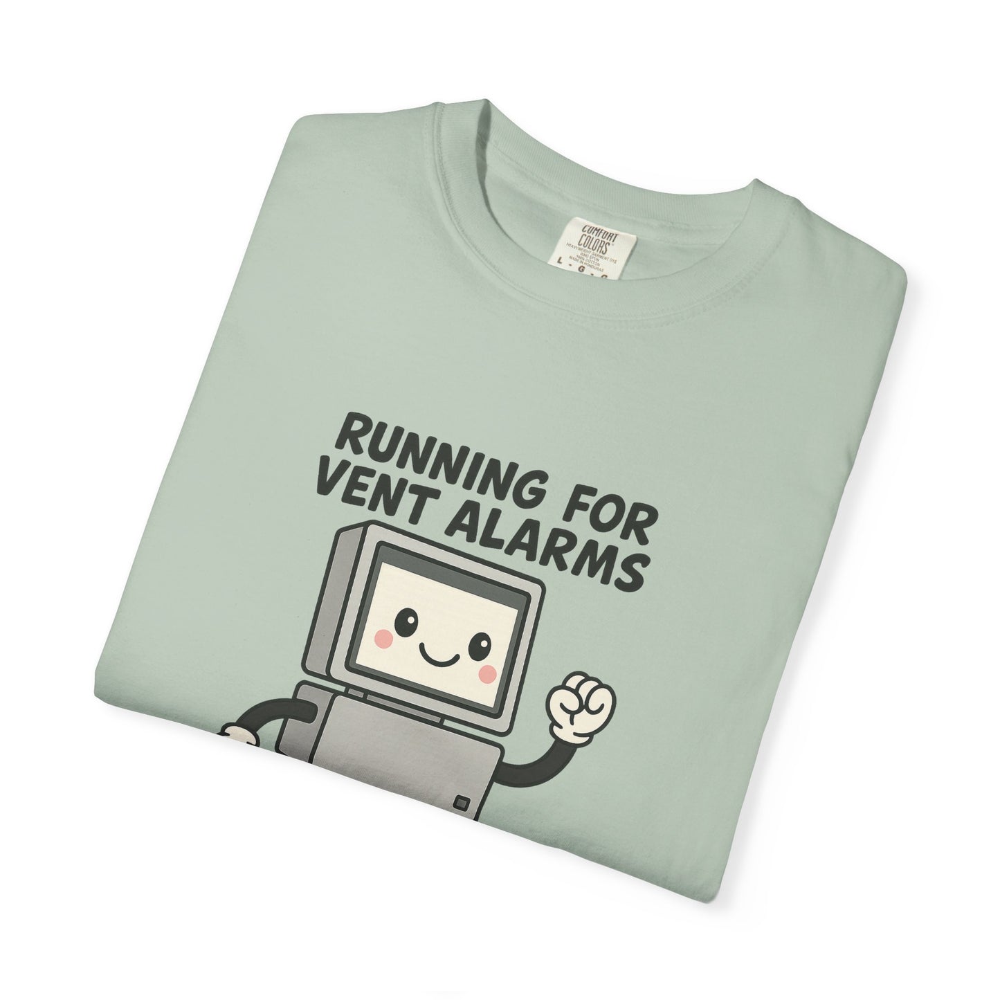 Funny Respiratory Graphic Tee: 'Running for Vent Alarms is My Cardio' T-shirt, Unisex Casual Wear, Gift for Programmers, Tech Workers, Humor Shirt