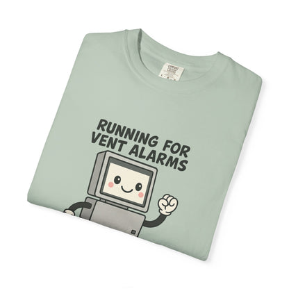 Funny Respiratory Graphic Tee: 'Running for Vent Alarms is My Cardio' T-shirt, Unisex Casual Wear, Gift for Programmers, Tech Workers, Humor Shirt