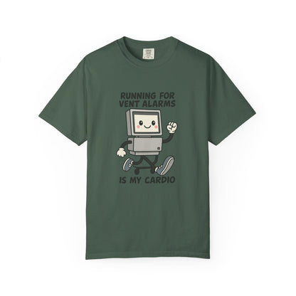 Funny Respiratory Graphic Tee: 'Running for Vent Alarms is My Cardio' T-shirt, Unisex Casual Wear, Gift for Programmers, Tech Workers, Humor Shirt