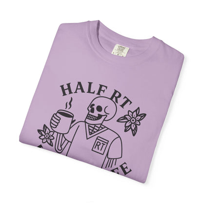 Half Coffee Half RT Respiratory Unisex Tee, Fun Coffee Lover Shirt, Casual Everyday Wear, Unique Gift for Friends, Quirky Graphic Tee
