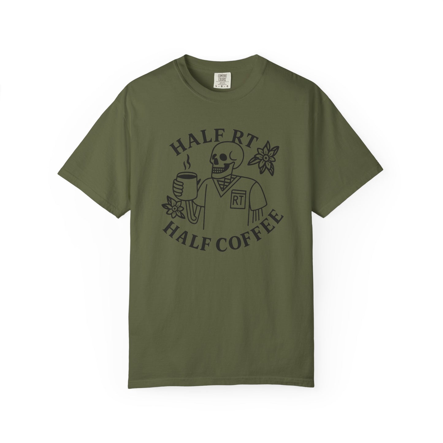 Half Coffee Half RT Respiratory Unisex Tee, Fun Coffee Lover Shirt, Casual Everyday Wear, Unique Gift for Friends, Quirky Graphic Tee