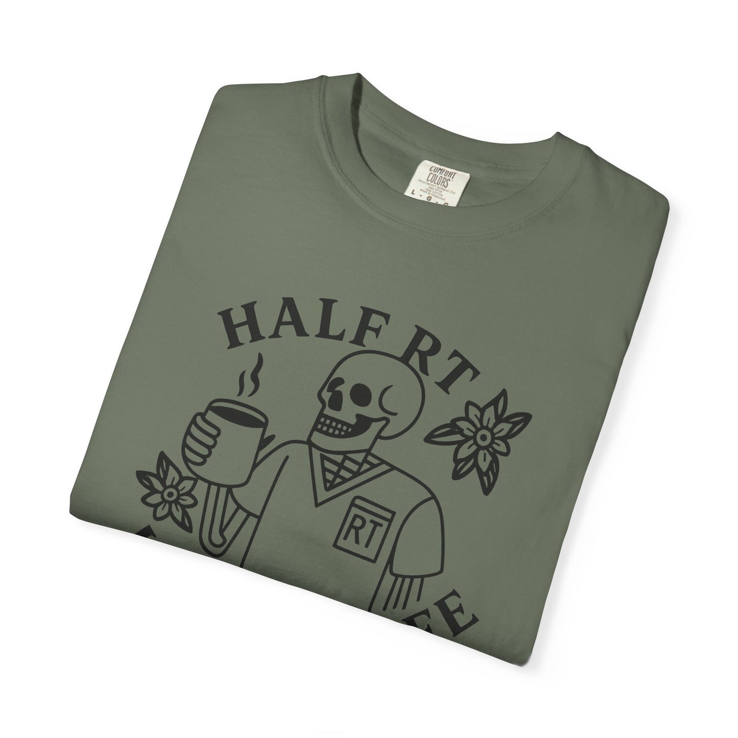 Half Coffee Half RT Respiratory Unisex Tee, Fun Coffee Lover Shirt, Casual Everyday Wear, Unique Gift for Friends, Quirky Graphic Tee