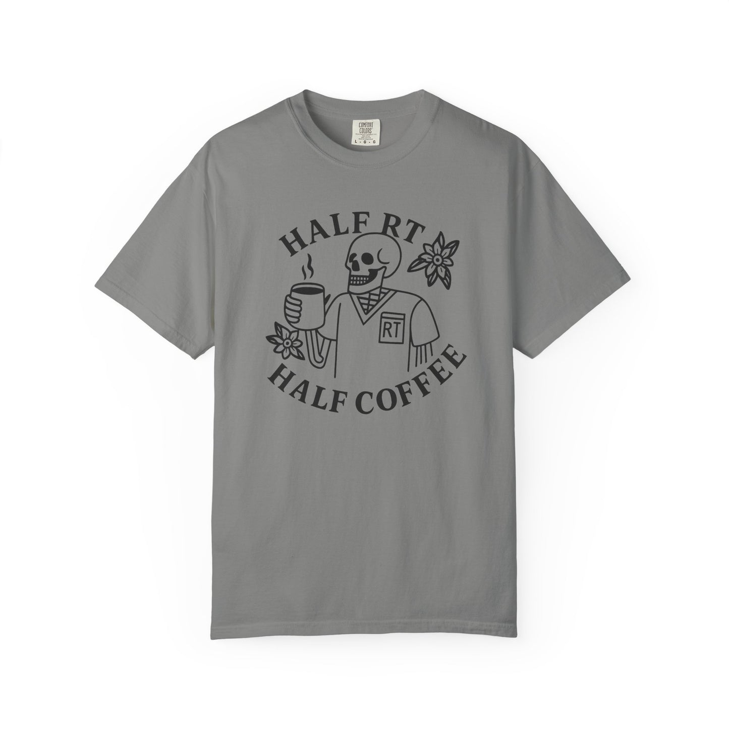 Half Coffee Half RT Respiratory Unisex Tee, Fun Coffee Lover Shirt, Casual Everyday Wear, Unique Gift for Friends, Quirky Graphic Tee