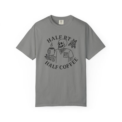 Half Coffee Half RT Respiratory Unisex Tee, Fun Coffee Lover Shirt, Casual Everyday Wear, Unique Gift for Friends, Quirky Graphic Tee