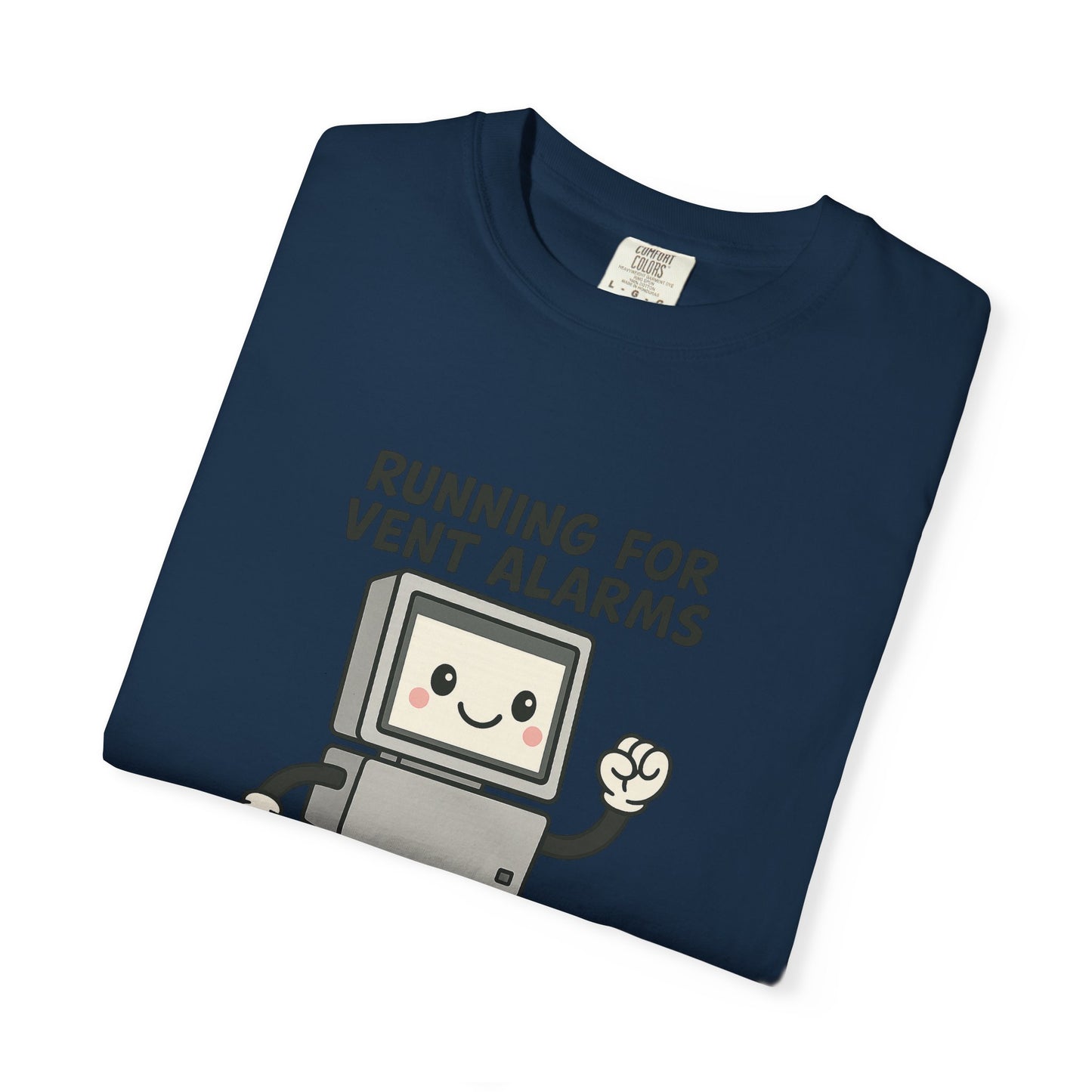 Funny Respiratory Graphic Tee: 'Running for Vent Alarms is My Cardio' T-shirt, Unisex Casual Wear, Gift for Programmers, Tech Workers, Humor Shirt