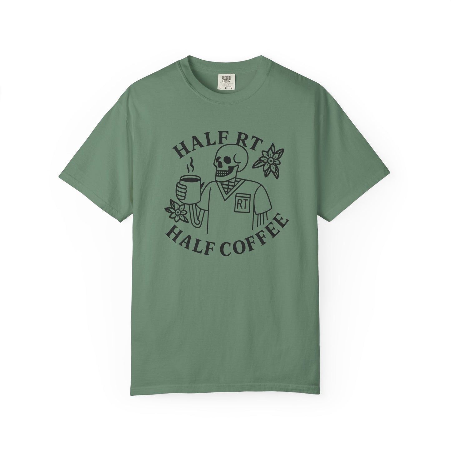 Half Coffee Half RT Respiratory Unisex Tee, Fun Coffee Lover Shirt, Casual Everyday Wear, Unique Gift for Friends, Quirky Graphic Tee