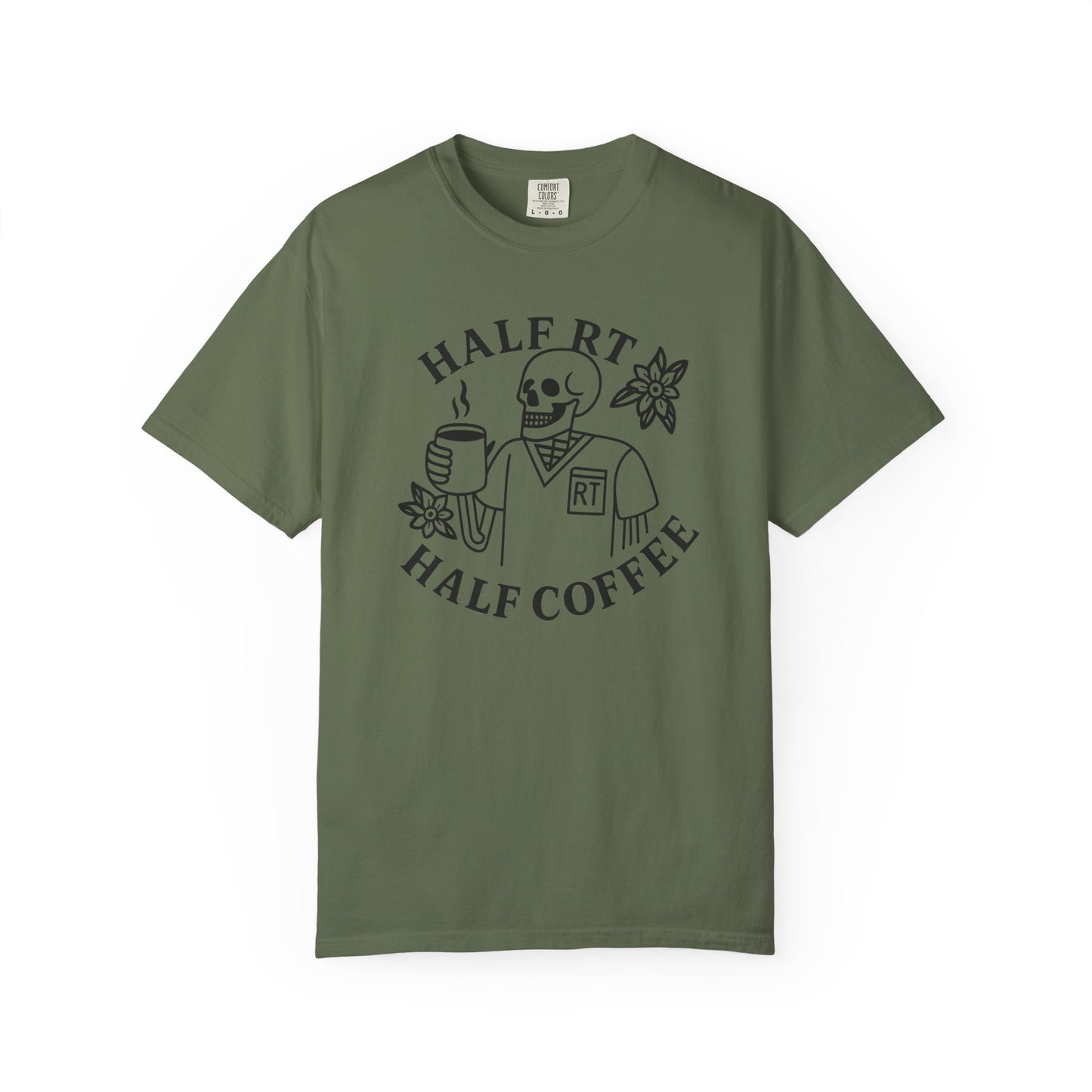 Half Coffee Half RT Respiratory Unisex Tee, Fun Coffee Lover Shirt, Casual Everyday Wear, Unique Gift for Friends, Quirky Graphic Tee