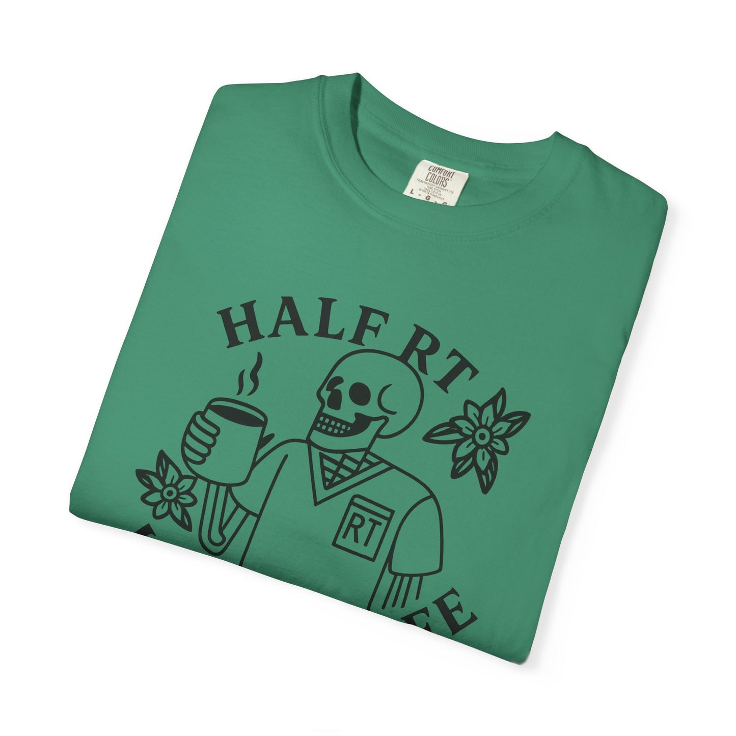 Half Coffee Half RT Respiratory Unisex Tee, Fun Coffee Lover Shirt, Casual Everyday Wear, Unique Gift for Friends, Quirky Graphic Tee