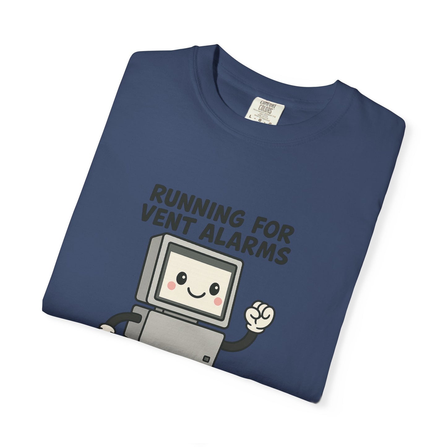 Funny Respiratory Graphic Tee: 'Running for Vent Alarms is My Cardio' T-shirt, Unisex Casual Wear, Gift for Programmers, Tech Workers, Humor Shirt