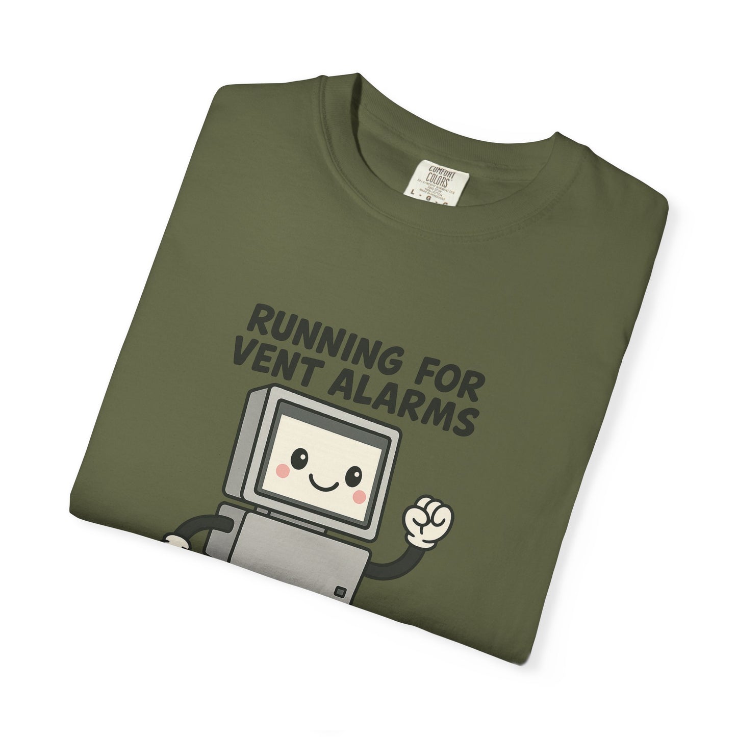 Funny Respiratory Graphic Tee: 'Running for Vent Alarms is My Cardio' T-shirt, Unisex Casual Wear, Gift for Programmers, Tech Workers, Humor Shirt