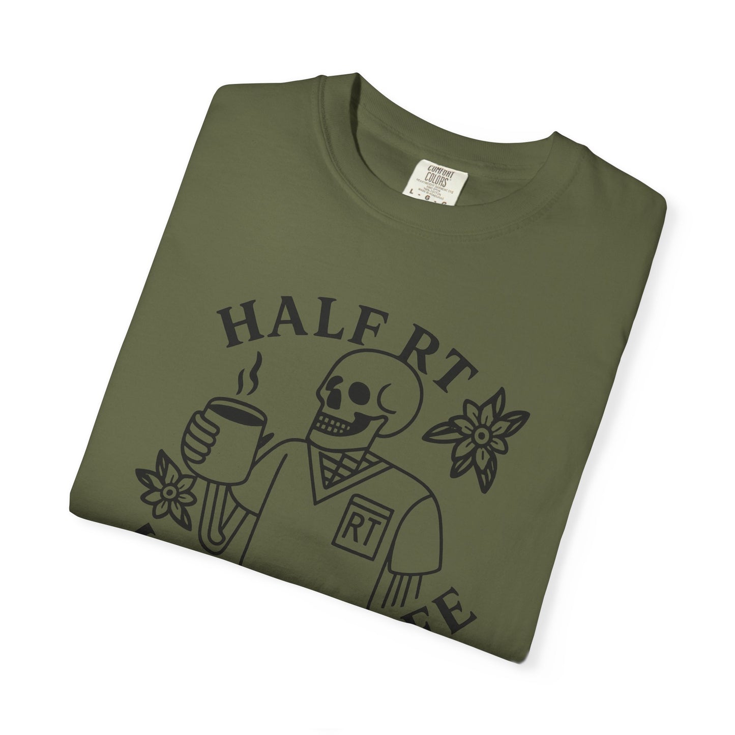 Half Coffee Half RT Respiratory Unisex Tee, Fun Coffee Lover Shirt, Casual Everyday Wear, Unique Gift for Friends, Quirky Graphic Tee