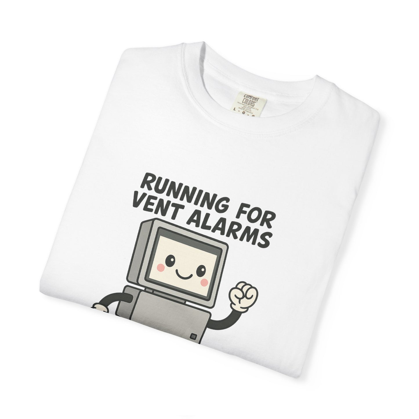 Funny Respiratory Graphic Tee: 'Running for Vent Alarms is My Cardio' T-shirt, Unisex Casual Wear, Gift for Programmers, Tech Workers, Humor Shirt