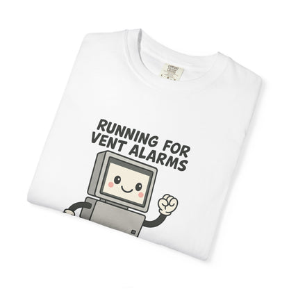 Funny Respiratory Graphic Tee: 'Running for Vent Alarms is My Cardio' T-shirt, Unisex Casual Wear, Gift for Programmers, Tech Workers, Humor Shirt
